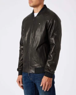 Weekend Offender Wythenshawe Leather Jacket Black -Warm Knit Wear Sales AW22 LEATHER JACKET MODEL 0561