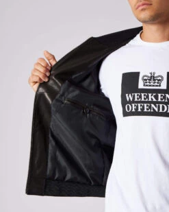 Weekend Offender Wythenshawe Leather Jacket Black -Warm Knit Wear Sales AW22 LEATHER JACKET MODEL 0574