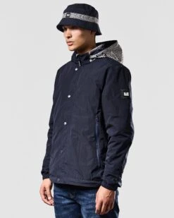 Weekend Offender Saunders Parachute Jacket Navy/House Check -Warm Knit Wear Sales JKAW2310 SAUNDERS NAVY HOUSE CHECK 1411 MODEL