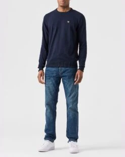 Weekend Offender Solace Knitted Sweater Navy -Warm Knit Wear Sales KWAW2310 SOLACE NAVY 0046 MODEL
