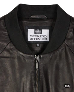 Weekend Offender Wythenshawe Leather Jacket Black -Warm Knit Wear Sales Leather Raglan 1323
