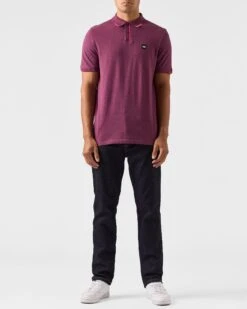 Weekend Offender Rivas Polo Shirt Deep Plum -Warm Knit Wear Sales POAW2312 RIVAS DEEP PLUM 0567 MODEL