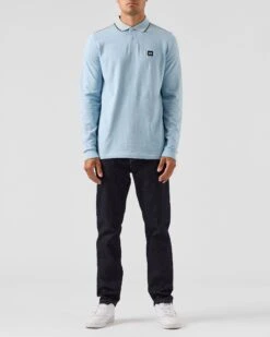 Weekend Offender Carola Long Sleeve Polo Shirt Winter Sky/Blue House Check -Warm Knit Wear Sales POAW2318 CAROLA WINTER SKY BLUE CHECK 0094