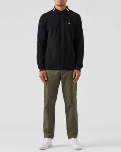 Weekend Offender Boman Long Sleeve Polo Shirt Black -Warm Knit Wear Sales POAW2323 BOWMAN BLACK 0230 MODEL