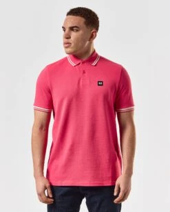 Weekend Offender Levanto Polo Shirt Anthurium Pink/Alabaster -Warm Knit Wear Sales POSS2408 LEVANTO ANTHURIUM 5087 MODEL