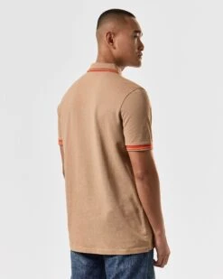 Weekend Offender Levanto Polo Shirt Cognac Brown/Pure Orange -Warm Knit Wear Sales POSS2408 LEVANTO COGNAC PURE ORANGE 3945 MODEL