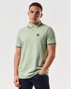 Weekend Offender Levanto Polo Shirt Pale Moss Green/Castle Green -Warm Knit Wear Sales POSS2408 LEVANTO PALE MOSS 4994 MODEL
