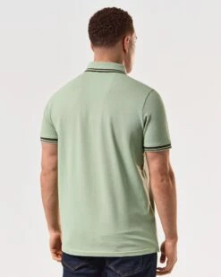 Weekend Offender Levanto Polo Shirt Pale Moss Green/Castle Green -Warm Knit Wear Sales POSS2408 LEVANTO PALE MOSS 4996 MODEL