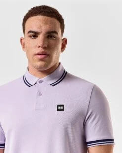 Weekend Offender Levanto Polo Shirt Periwinkle/Bright Navy -Warm Knit Wear Sales POSS2408 LEVANTO PERIWINKLE 5098 MODEL