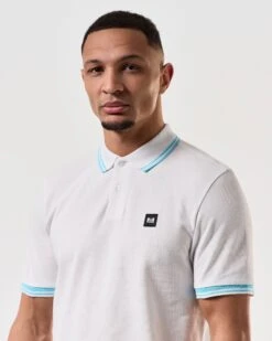 Weekend Offender Levanto Polo Shirt White/Saltwater Blue -Warm Knit Wear Sales POSS2408 LEVANTO WHITE 7237