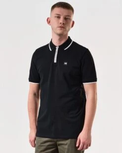 Weekend Offender Shore Polo Shirt Black -Warm Knit Wear Sales POSS2410 SHORE BLACK 6373 MODEL