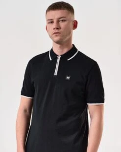 Weekend Offender Shore Polo Shirt Black -Warm Knit Wear Sales POSS2410 SHORE BLACK 6376 MODEL