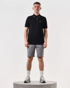 Weekend Offender Rivas Polo Shirt Black/Smokey Grey -Warm Knit Wear Sales POSS2411 RIVAS BLACK 6014 MODEL
