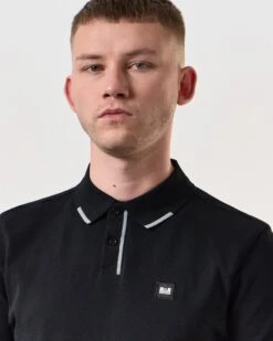 Weekend Offender Rivas Polo Shirt Black/Smokey Grey -Warm Knit Wear Sales POSS2411 RIVAS BLACK 6018 MODEL