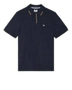 Weekend Offender Rivas Polo Shirt Navy/Cognac Brown