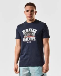 Weekend Offender Pyramid Graphic T-Shirt Navy -Warm Knit Wear Sales PTSS2414 PYRAMID NAVY 4873 MODEL