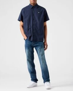 Weekend Offender Barboza Poplin Shirt Navy -Warm Knit Wear Sales SHSS2304 BARBOZA NAVY 3536WO