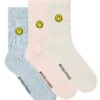Weekend Offender Smiley Sports Socks Pink/Blue/Cream Pack Of 3