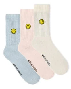 Weekend Offender Smiley Sports Socks Pink/Blue/Cream Pack Of 3