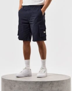 Weekend Offender Mascia Cargo Shorts Navy -Warm Knit Wear Sales STSS2404 MASCIA NAVY 3863 MODEL