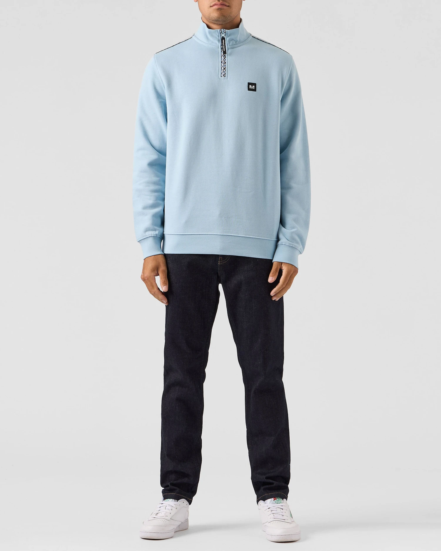 Weekend Offender Matisa Quarter Zip Sweatshirt Winter Sky/Blue House Check 3 Weekend Offender Matisa Quarter Zip Sweatshirt Winter Sky/Blue House Check - Image 3