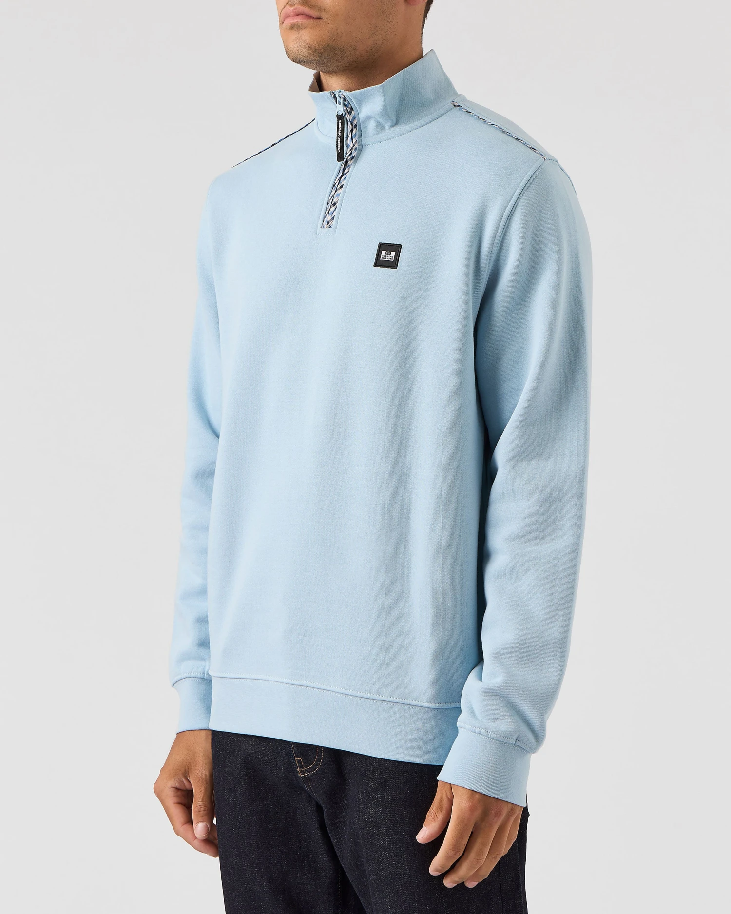 Weekend Offender Matisa Quarter Zip Sweatshirt Winter Sky/Blue House Check 2 Weekend Offender Matisa Quarter Zip Sweatshirt Winter Sky/Blue House Check - Image 2