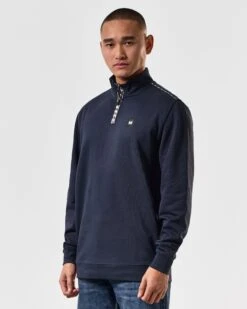 Weekend Offender Matisa Quarter Zip Sweatshirt Navy -Warm Knit Wear Sales SWSS2405 MATISA NAVY 4431 MODEL