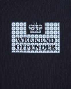 Weekend Offender Dygas T-Shirt Navy/Blue House Check -Warm Knit Wear Sales TSAW303 DYGAS NAVY BLUE CHECK 0914
