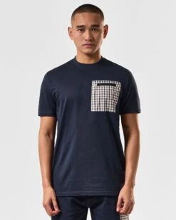 Weekend Offender Gorman Pocket T-Shirt Navy -Warm Knit Wear Sales TSSS2416 GORMAN NAVY 4390 MODEL